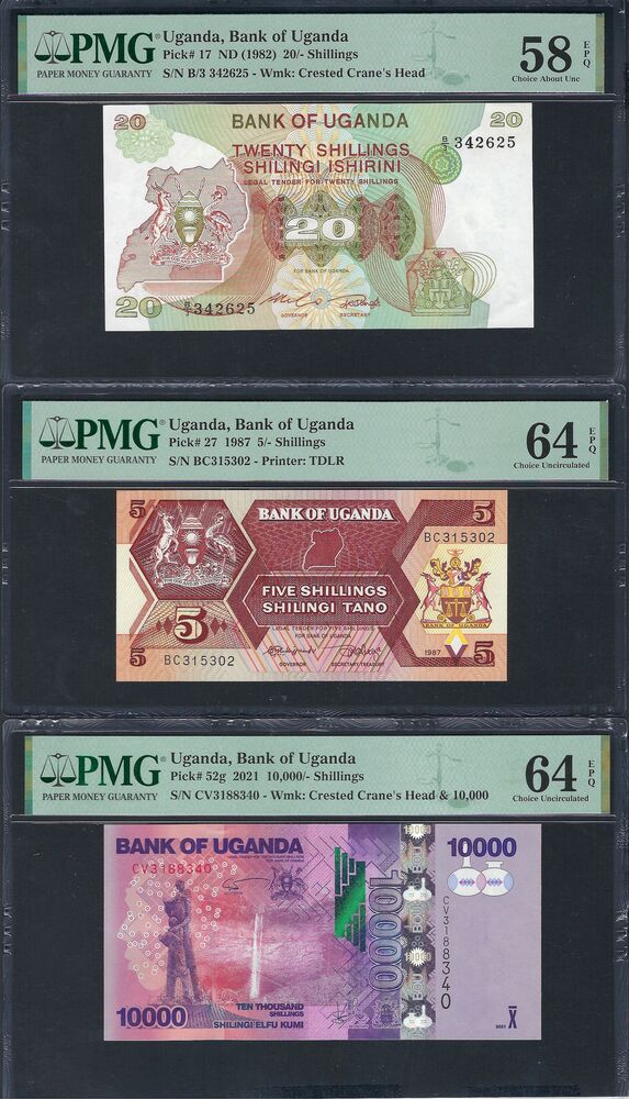 Uganda - Group of 3 PMG graded notes