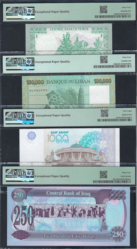 Group of 4 PMG graded notes, Asia (3)