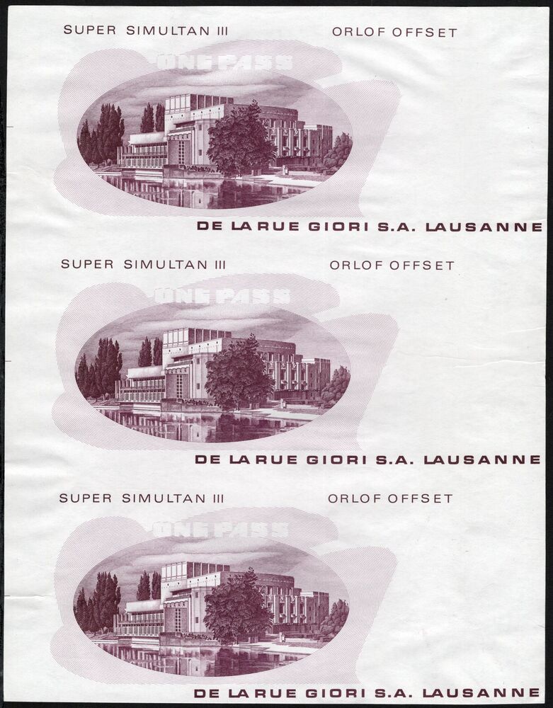  De La Rue Giori - Sheet of 3 partial Test Notes - XF