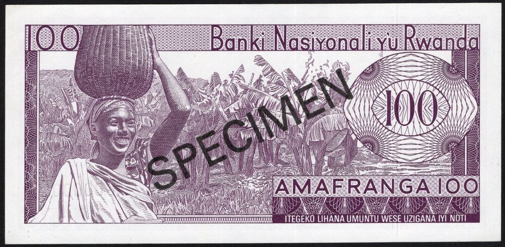 Rwanda - 100 Francs 1974 - Pick # 8s2 - Specimen - AU