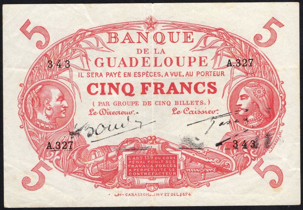 Guadeloupe - 5 Francs 1928/45 - Pick # 7e - VF