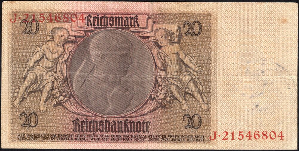 Belgium - German 20 RM 1929 stamped Auderghem - Pick # 181 - F/VF