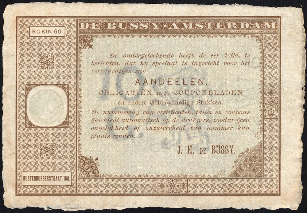 Netherlands - De Bussy Advertisement Note, end of 1800's - AU