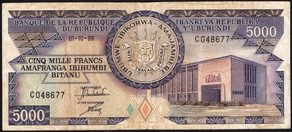 Burundi - 5000 Francs 1989 - Pick # 32c - Fine