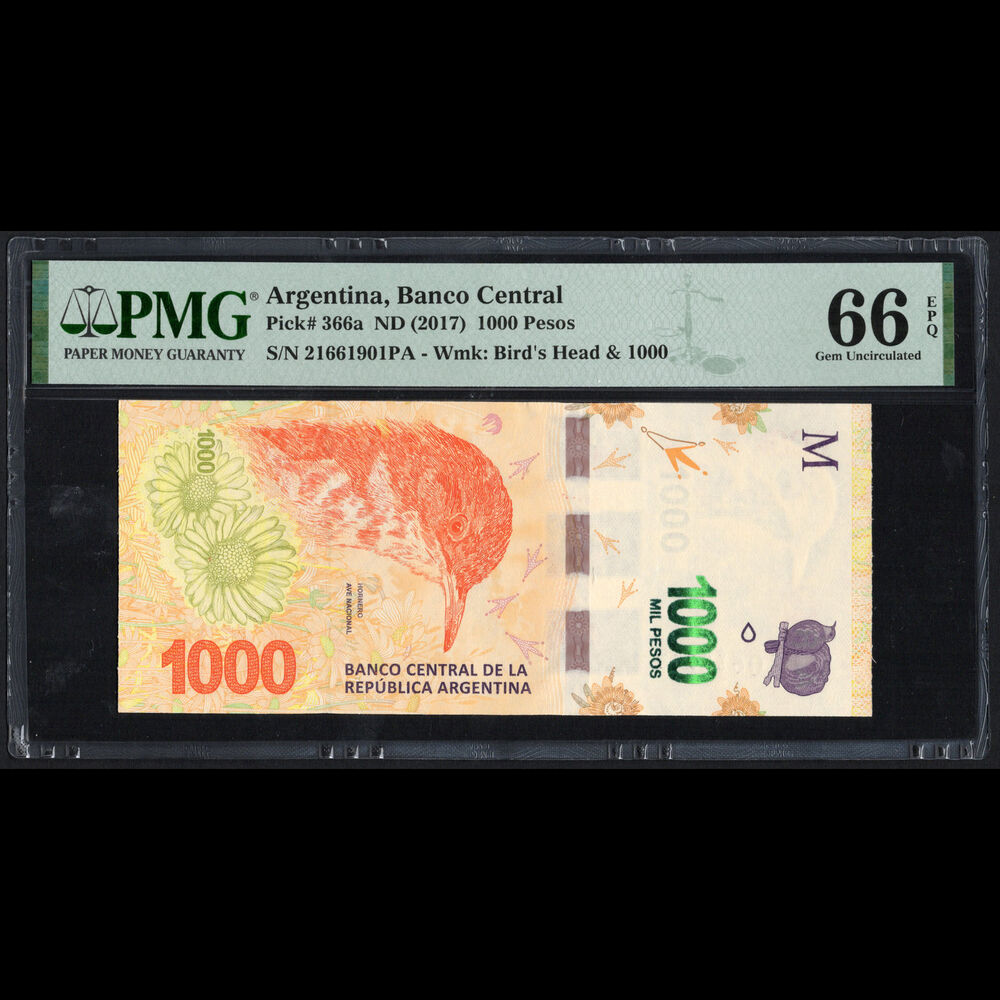 Argentina - 1000 Pesos 2017 - Pick # 366a - PMG 66 EPQ
