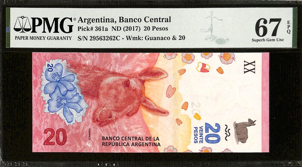 Argentina - 20 Pesos ND (2017) - Pick # 361a - PMG 67 EPQ