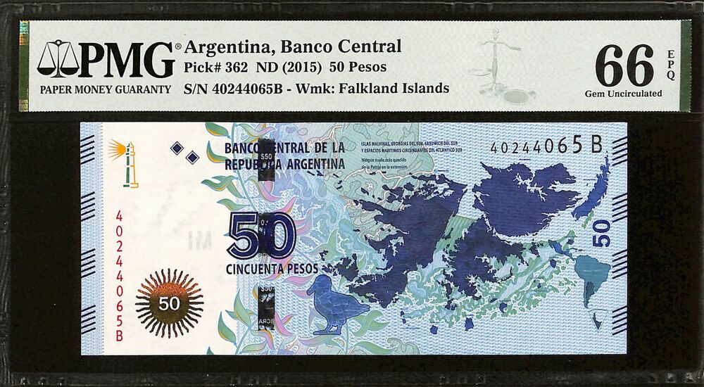 Argentina - 50 Pesos ND (2015) - Pick # 362 - PMG 66 EPQ