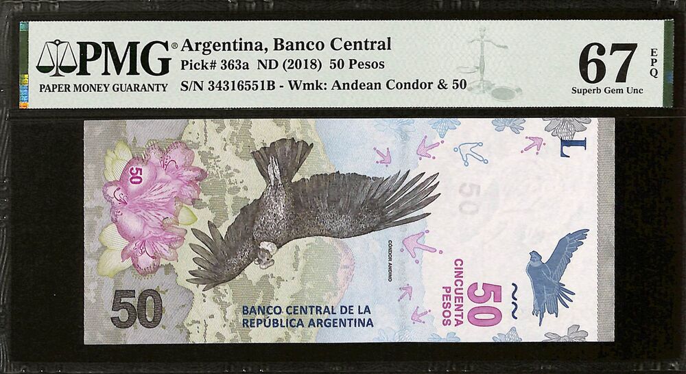 Argentina - 50 Pesos ND (2018) - Pick # 363a - PMG 67 EPQ