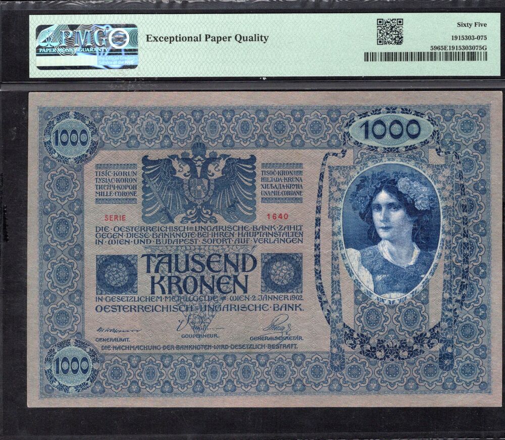 Austria - 1000 Kronen 1902 (ND 1919) - Pick # 59 - PMG 65 EPQ