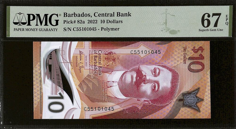 Barbados - 10 Dollars 2022 - Pick # 82a - PMG 67 EPQ
