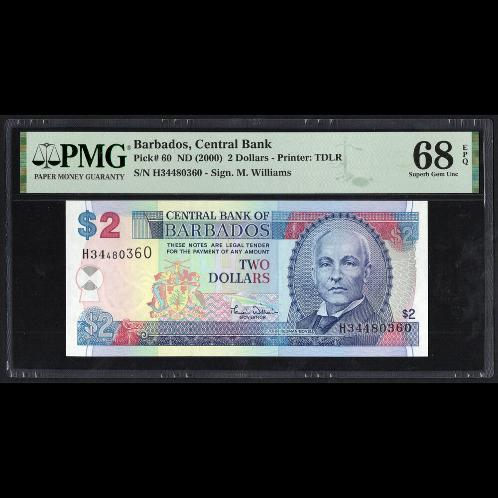 Barbados - 2 Dollars 2000 - Pick # 60 - PMG 68 EPQ