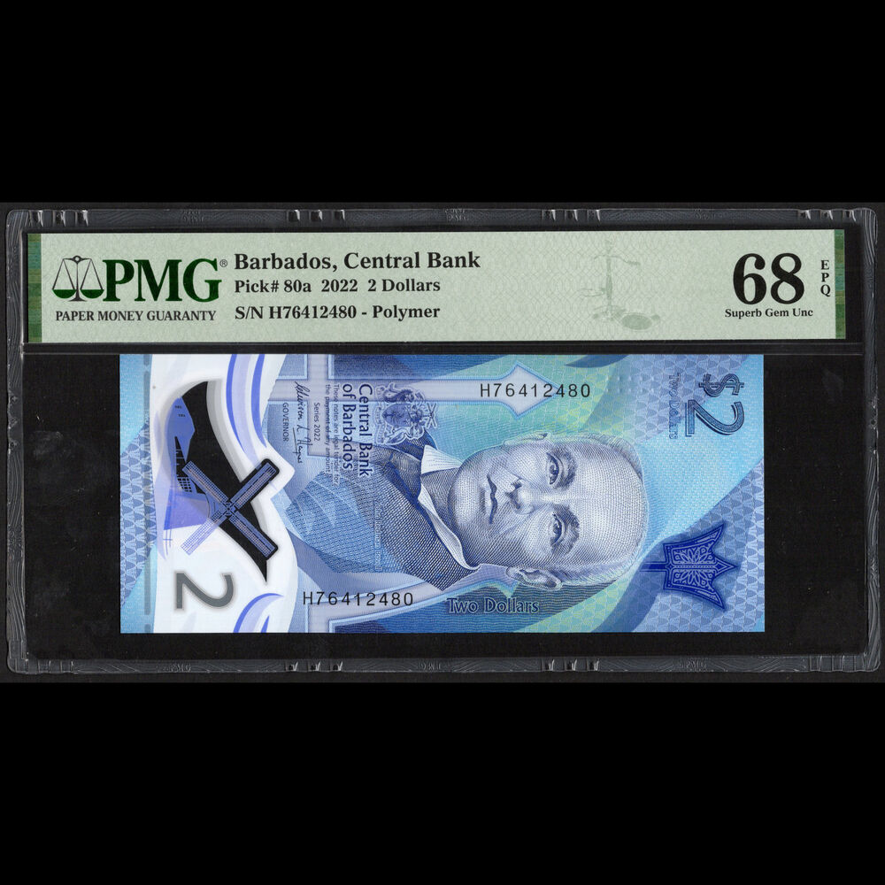Barbados - 2 Dollars 2022 - Pick # 80a - PMG 68 EPQ