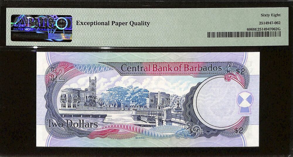 Barbados - 2 Dollars ND (2000) - Pick # 60 - PMG 68 EPQ