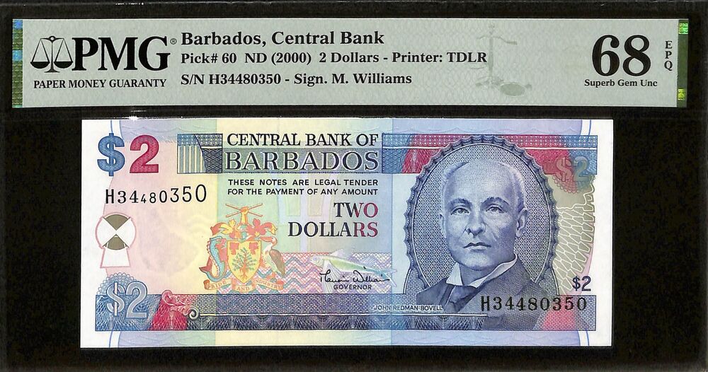 Barbados - 2 Dollars ND (2000) - Pick # 60 - PMG 68 EPQ