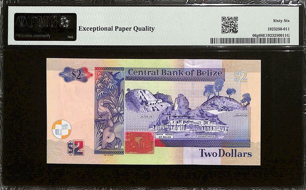 Belize - 2 Dollars 2021 - Pick # 66g - PMG 66 EPQ