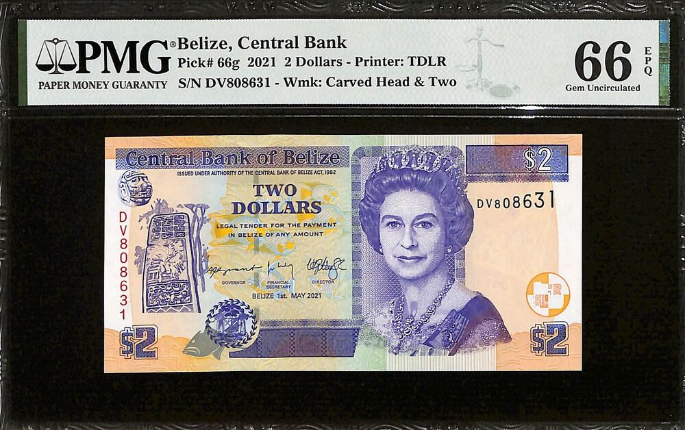 Belize - 2 Dollars 2021 - Pick # 66g - PMG 66 EPQ