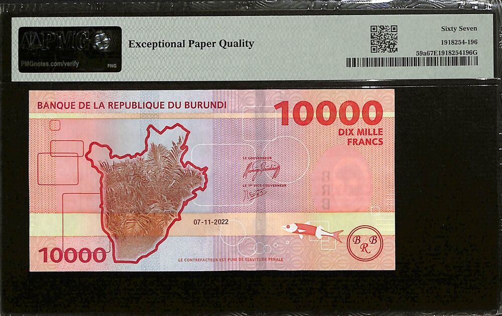 Burundi - 10.000 Francs 2022 - Pick # 59a - PMG 67 EPQ