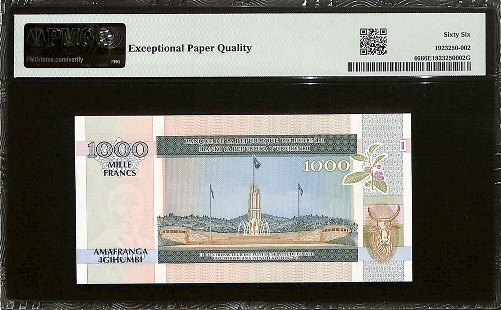 Burundi - 1000 Francs 2009 - Pick # 46 - PMG 66 EPQ