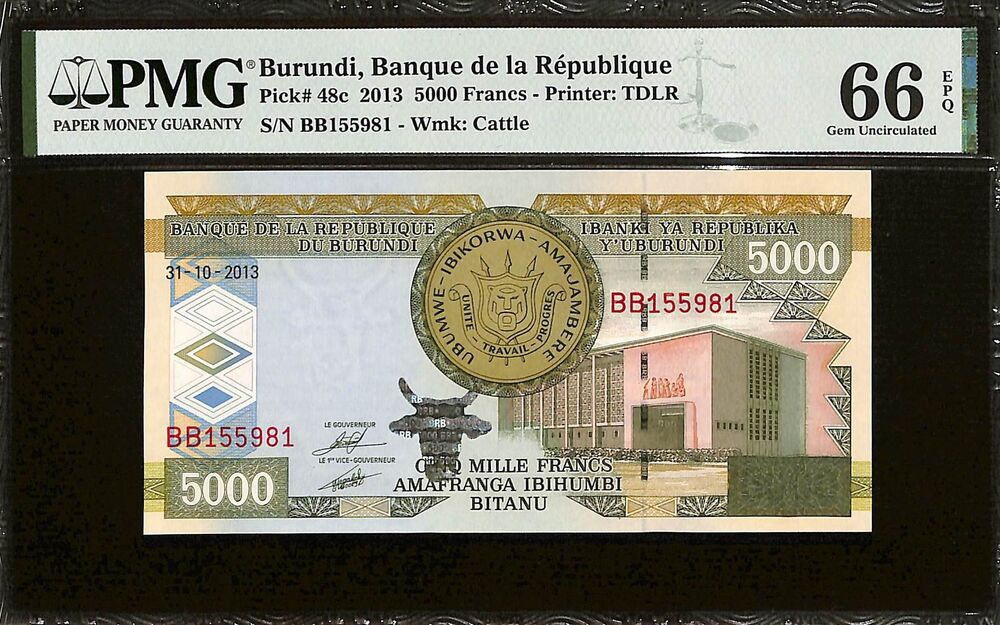 Burundi - 5000 Francs 2013 - Pick # 48c - PMG 66 EPQ
