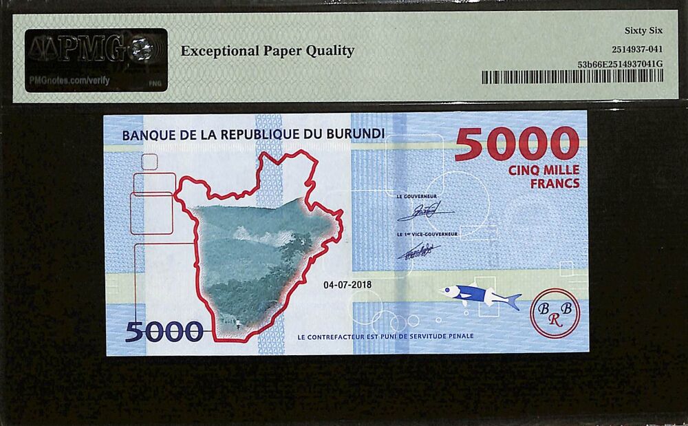 Burundi - 5000 Francs 2018 - Pick # 53b - PMG 66 EPQ