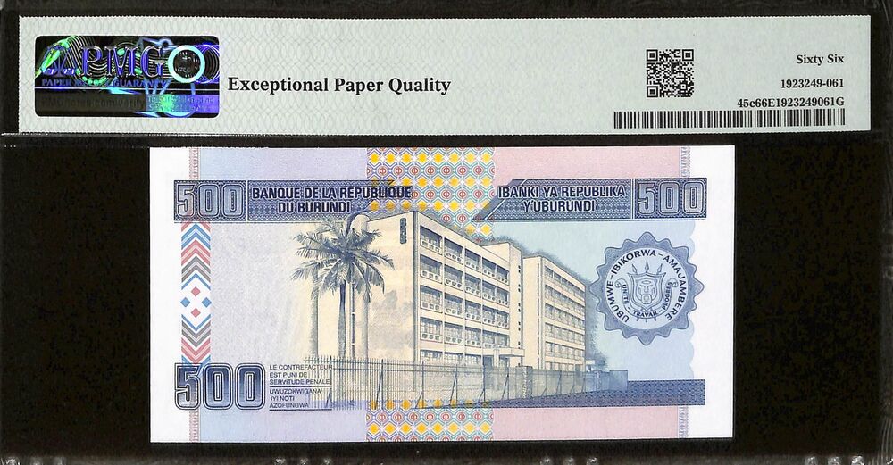 Burundi - 500 Francs 2013 - Pick # 45c - PMG 66 EPQ