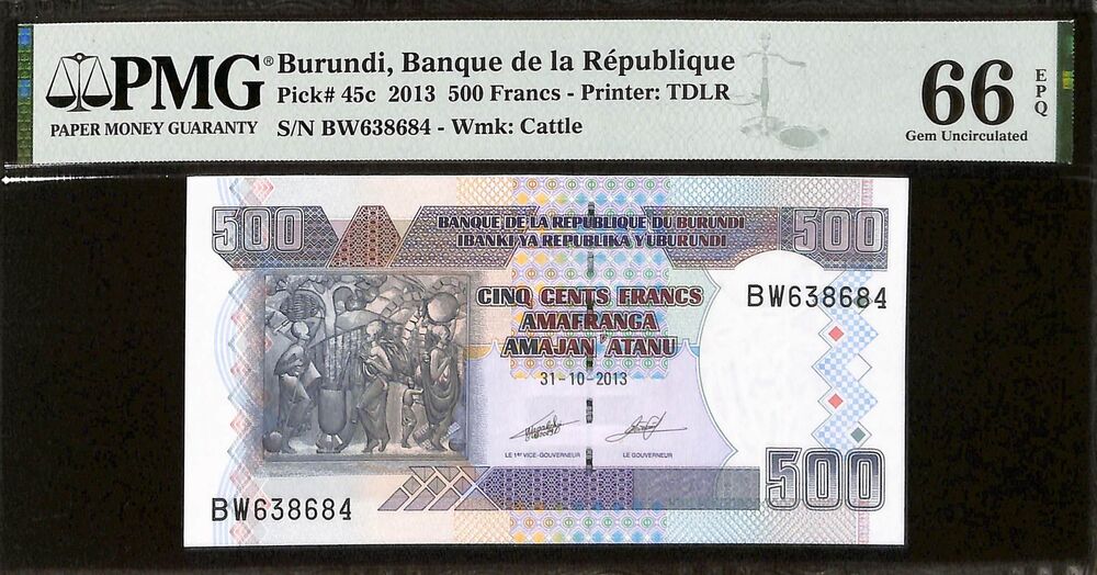 Burundi - 500 Francs 2013 - Pick # 45c - PMG 66 EPQ