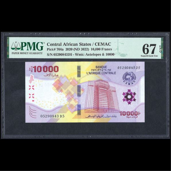 Central  African States - 10.000 Francs 2020 - Pick # 704a - PMG 67 EPQ