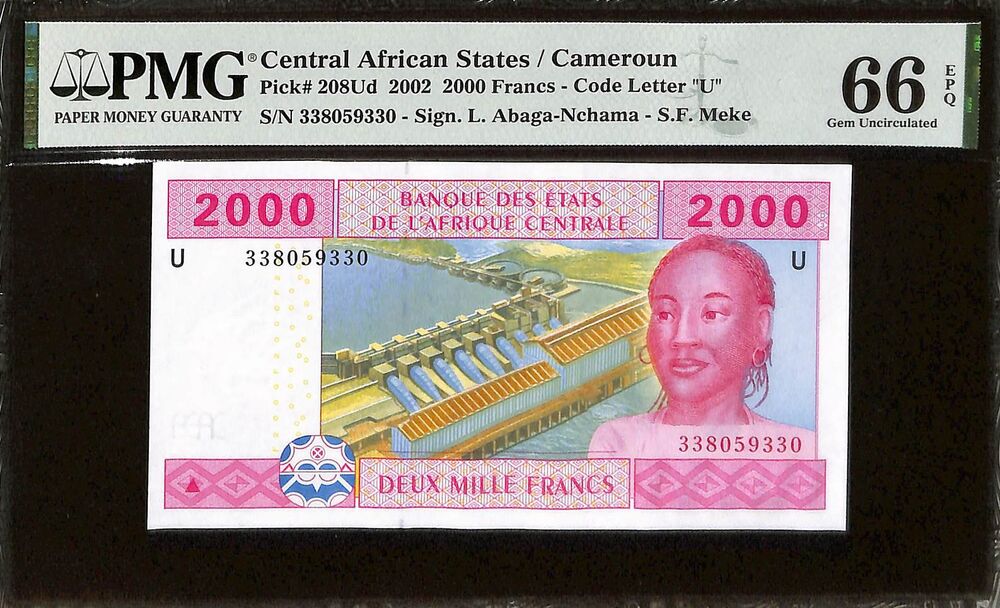 Central African States - Cameroun - 2000 Francs 2002 - Pick # 208Ud - PMG 66 EPQ