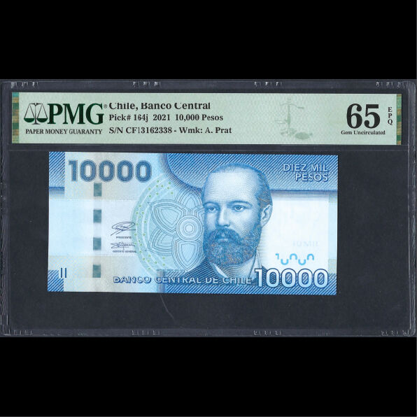 Chile - 10.000 Pesos 2021 - Pick # 164j - PMG 65 EPQ
