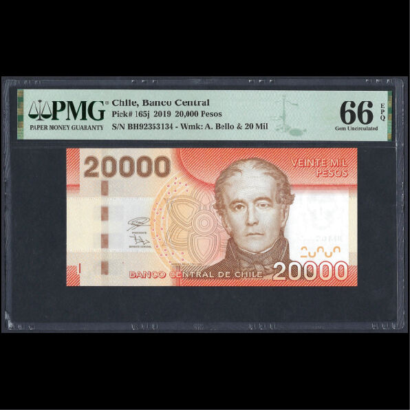 Chile - 20.000 Pesos 2019 - Pick # 165j - PMG 66 EPQ