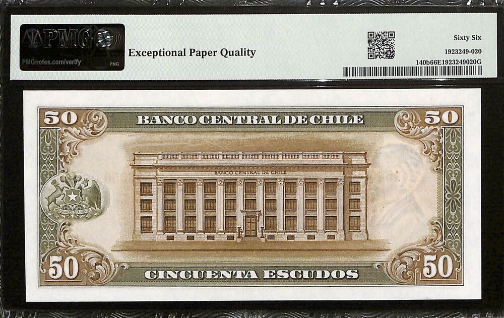 Chile - 50 Escudos ND (1962-75) - Pick # 140b - PMG 66 EPQ
