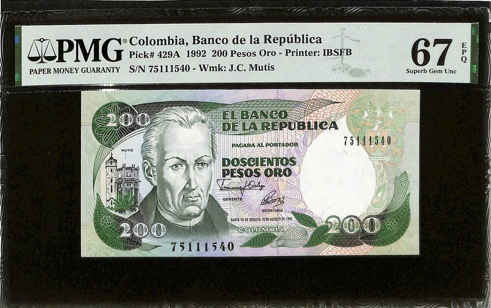 Colombia - 200 Pesos Oro 1992 - Pick # 429A - PMG 67 EPQ