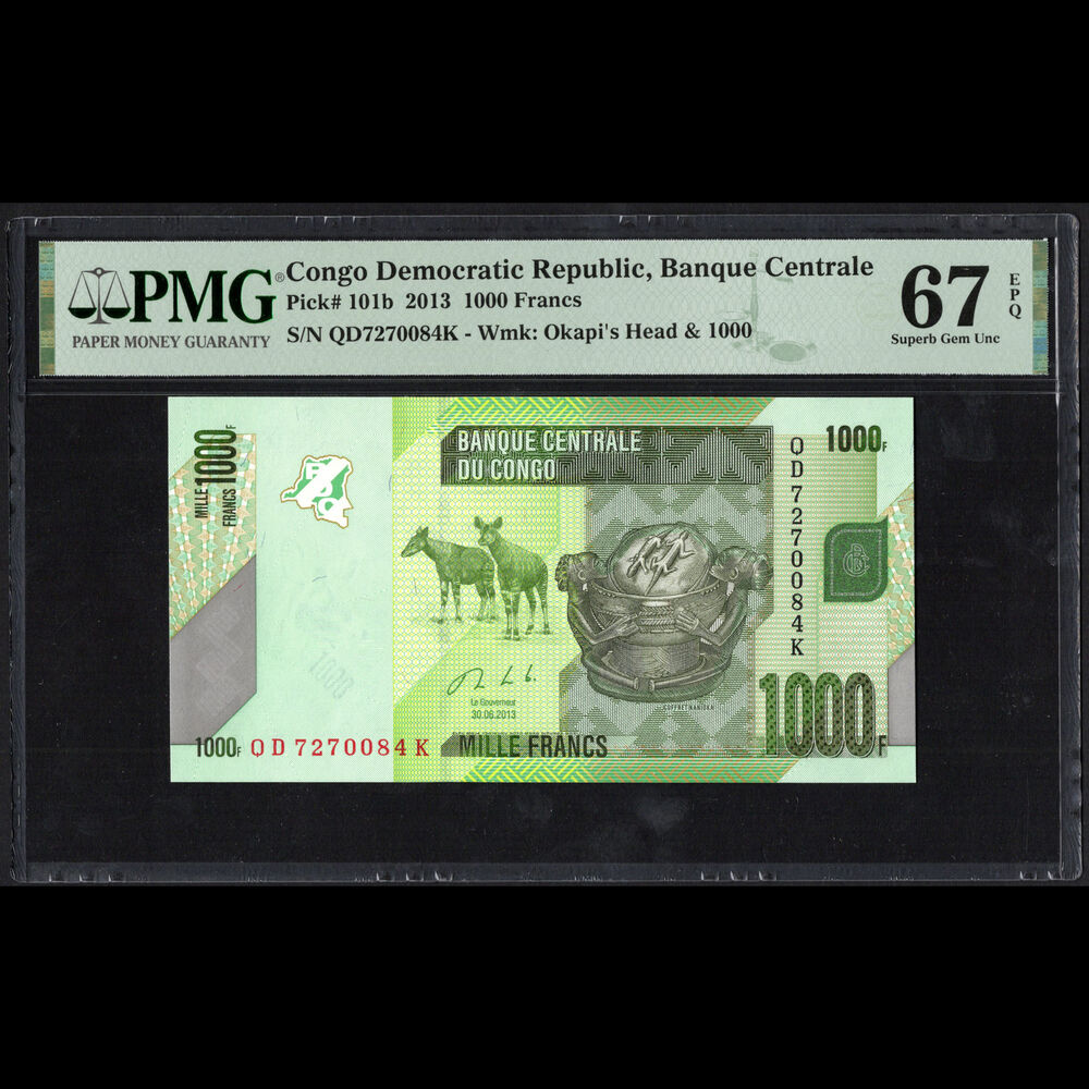 Congo - 1.000 Francs 2013 - Pick # 101b - PMG 67 EPQ