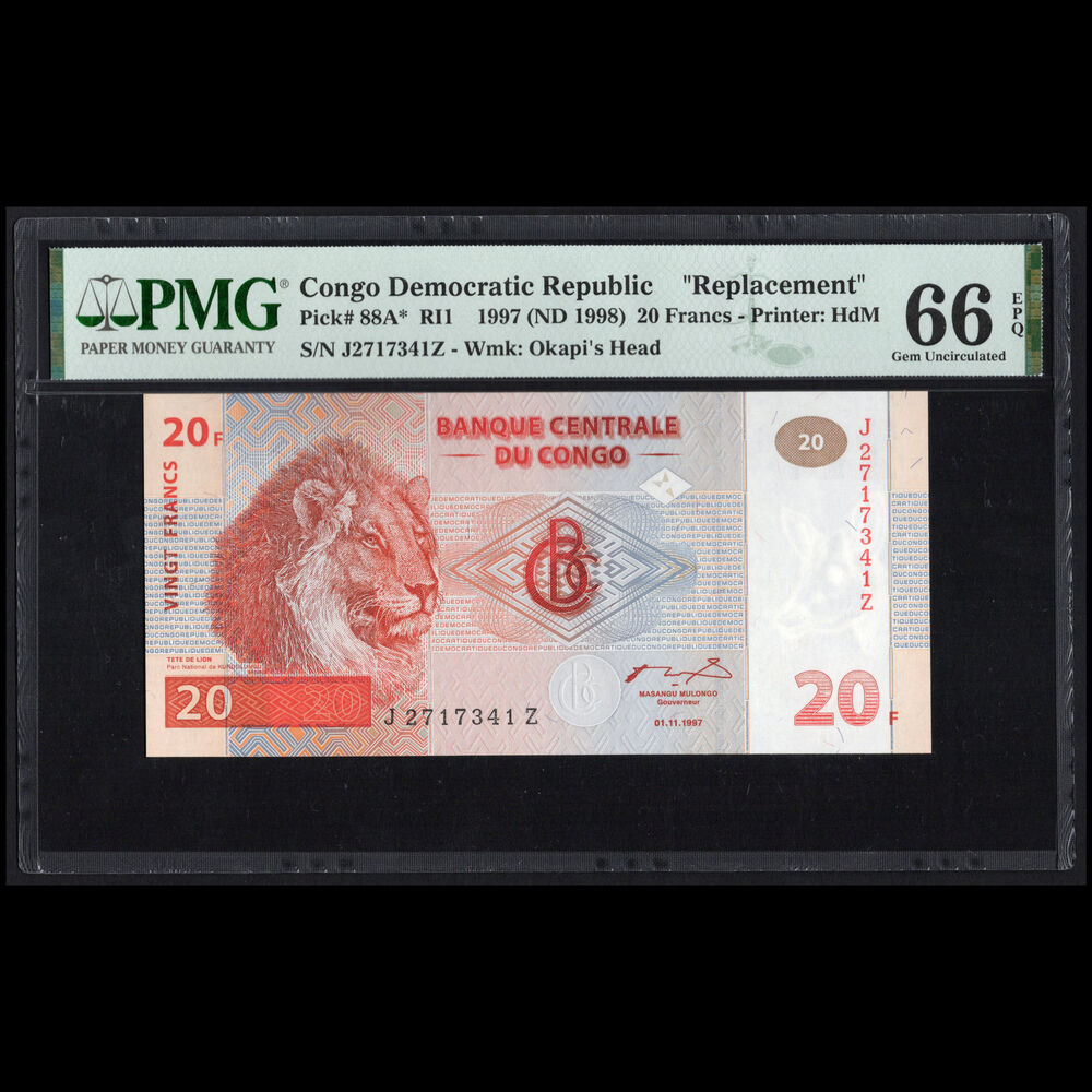Congo - 20 Francs 1997 - Pick # 88A - REPLACEMENT - PMG 66 EPQ