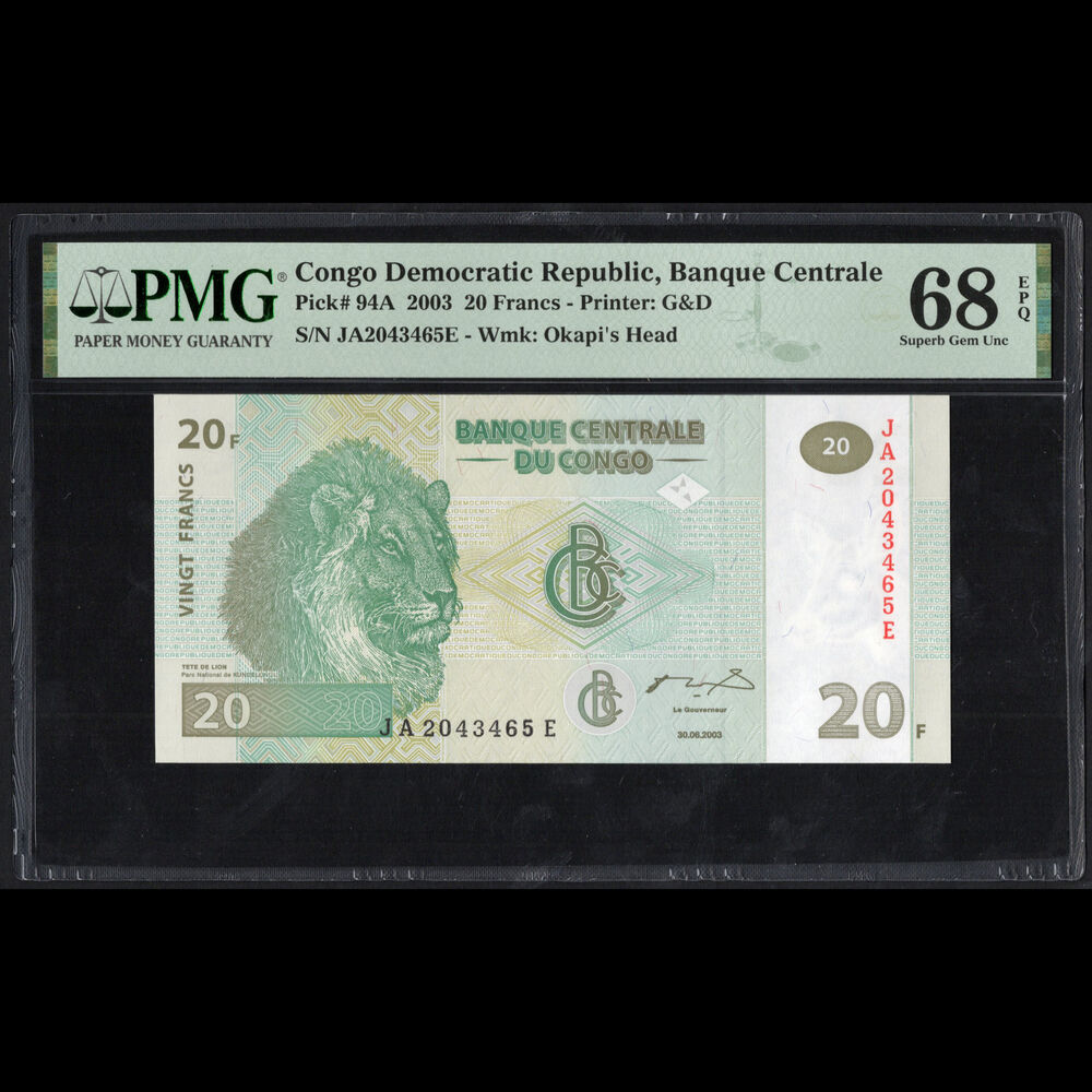 Congo - 20 Francs 2003 - Pick # 94A - PMG 68 EPQ
