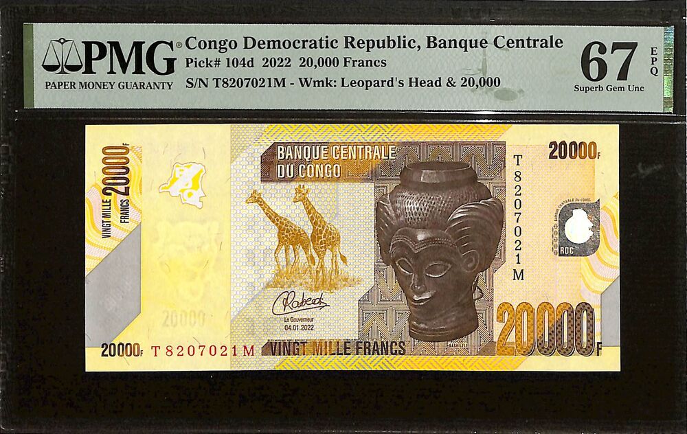 Congo Democratic Republic - 20.000 Francs 2022 - Pick # 104d - PMG 67 EPQ