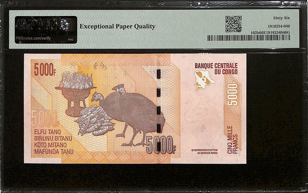Congo Democratic Republic - 5000 Francs 2013 - Pick # 102b - PMG 66 EPQ
