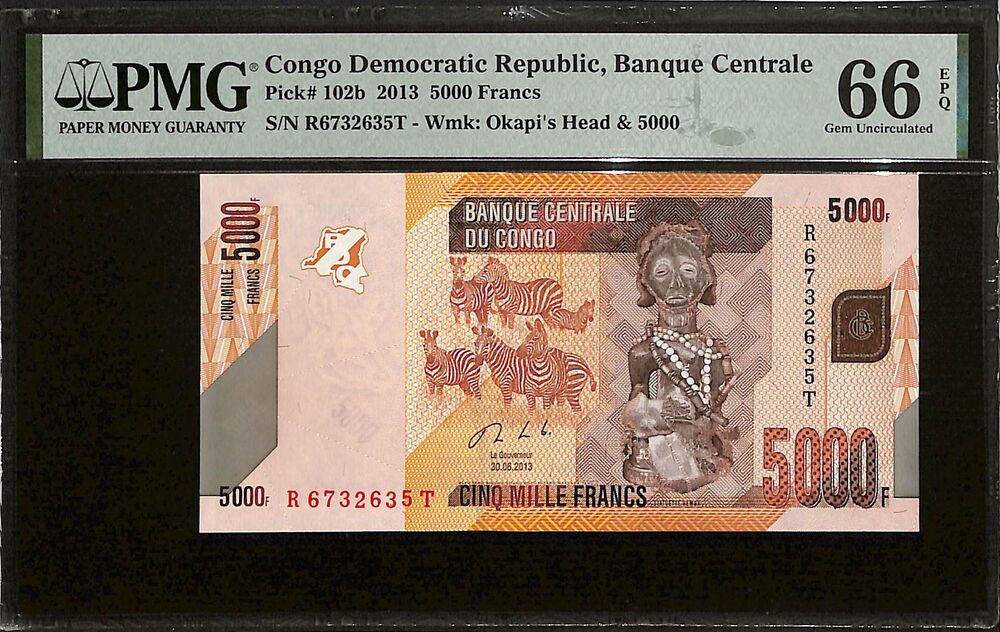 Congo Democratic Republic - 5000 Francs 2013 - Pick # 102b - PMG 66 EPQ