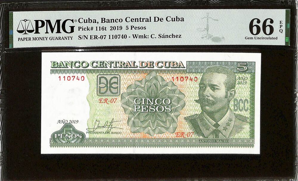 Cuba - 5 Pesos 2019 - Pick # 116t - PMG 66 EPQ