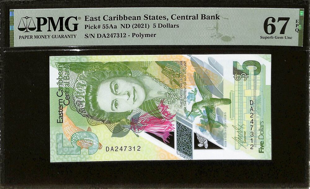East Caribbean States - 5 Dollars ND (2021) - Pick # 55Aa - PMG 67 EPQ