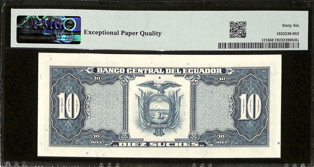 Ecuador - 10 Sucres 1986-88 - Pick # 121 - PMG 66 EPQ