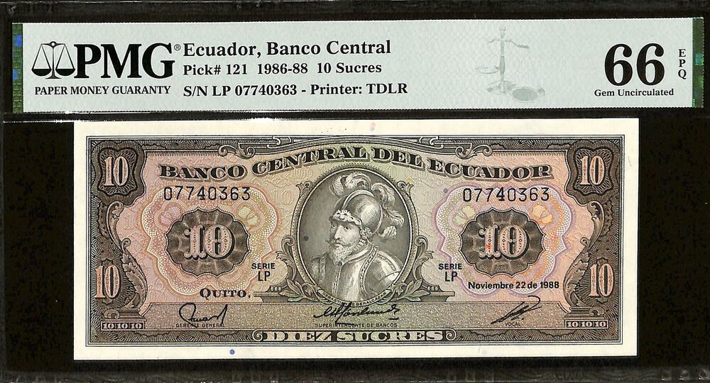Ecuador - 10 Sucres 1986-88 - Pick # 121 - PMG 66 EPQ