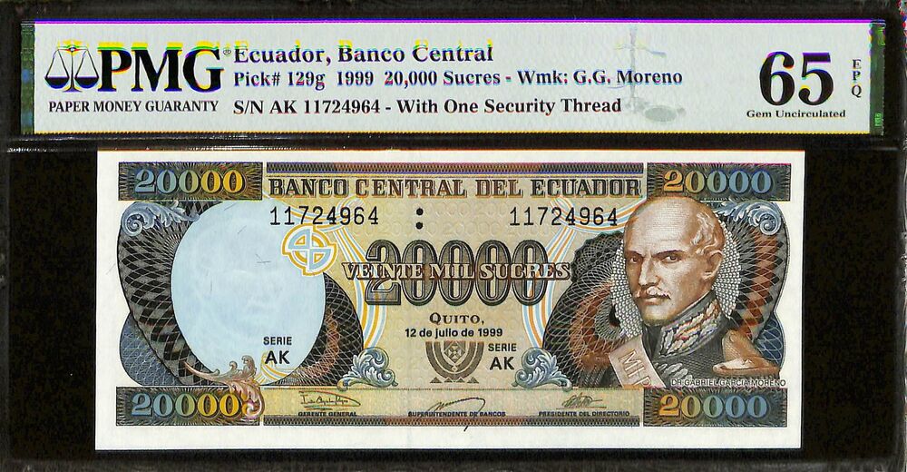 Ecuador - 20.000 Sucres 1999 - Pick # 129g - PMG 65 EPQ