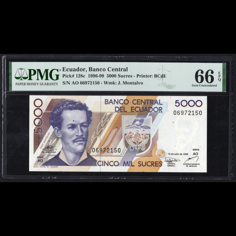 Ecuador - 5.000 Sucres 1996-99 - Pick # 128c - PMG 66 EPQ