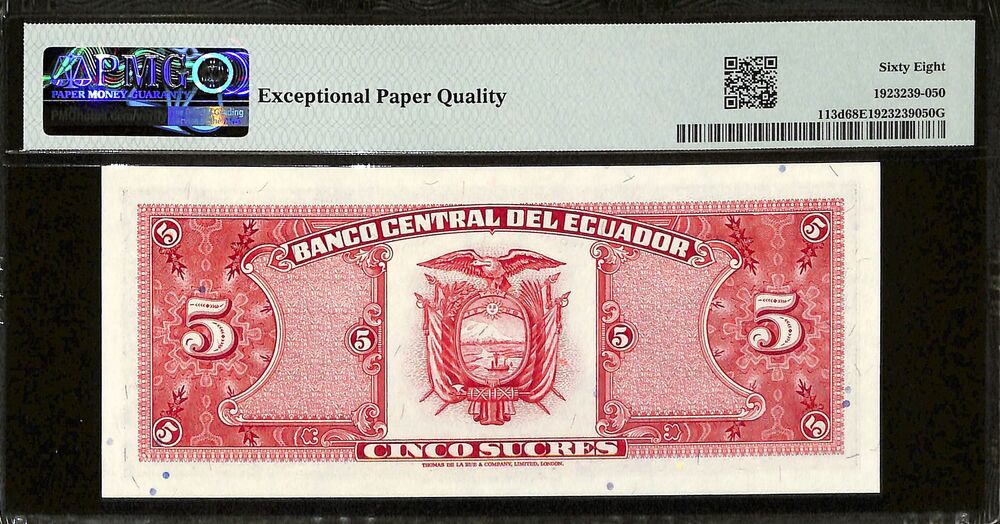 Ecuador - 5 Sucres 1983-88 - Pick # 113d - PMG 68 EPQ