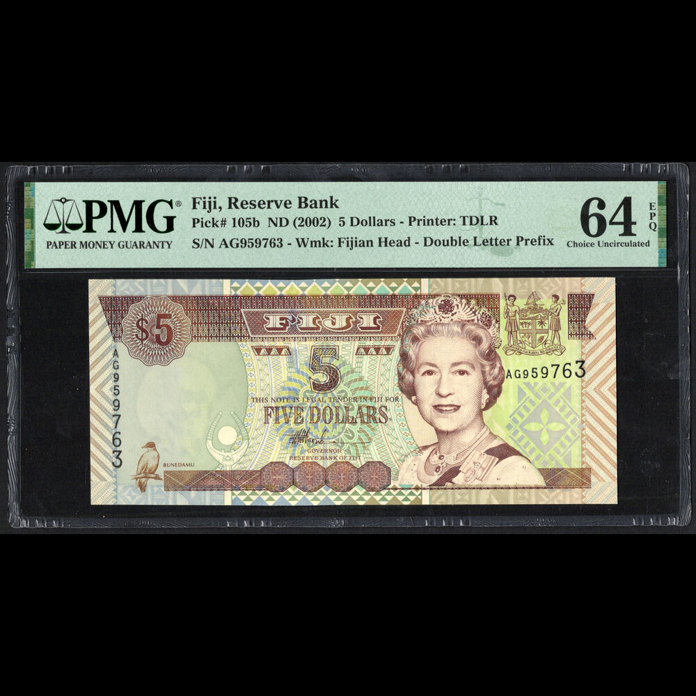 Fiji - 5 Dollars 2002 - Pick # 105b - PMG 64 EPQ