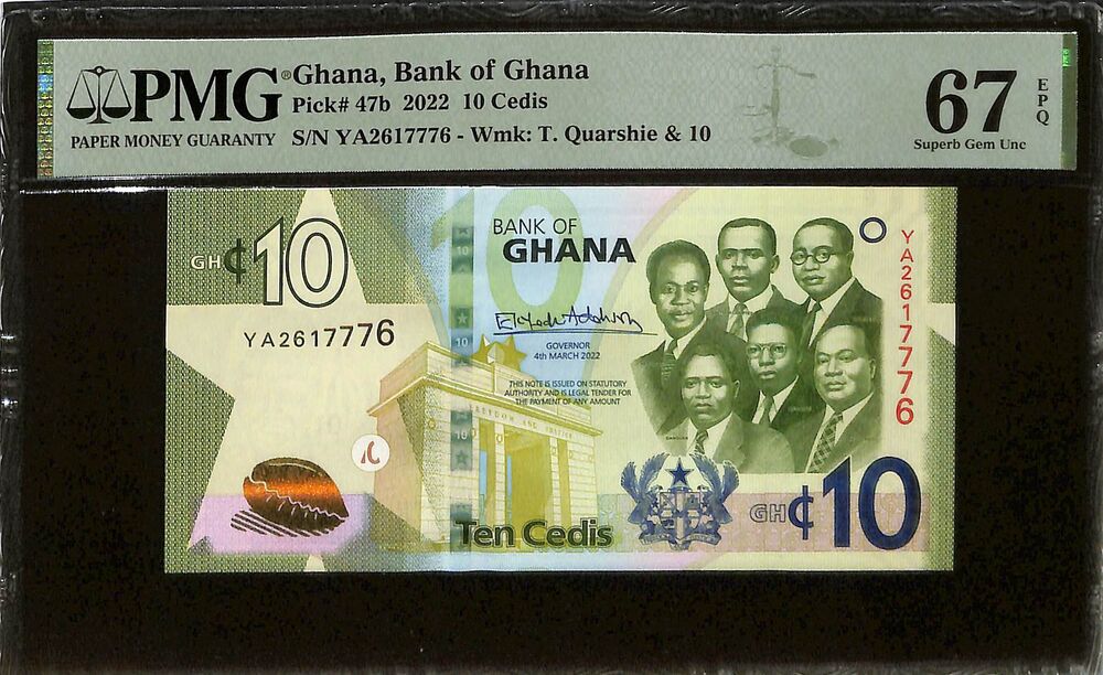 Ghana - 10 Cedis 2022 - Pick # 47b - PMG 67 EPQ