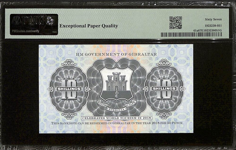 Gibraltar - 50 Pence on 10 Shillings 2018 - Pick # 41a - COMMEMORATIVE - PMG 67 EPQ