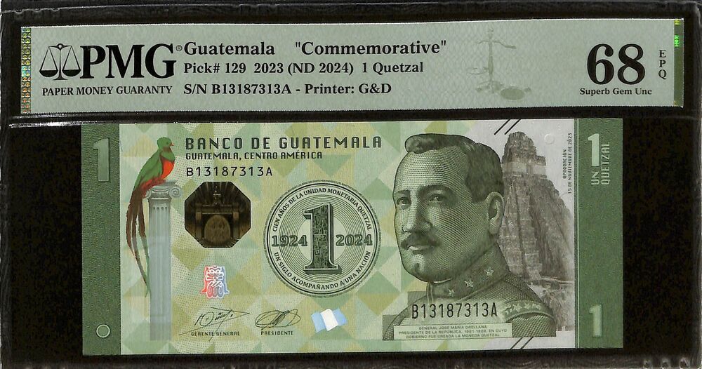 Guatemala - 1 Quetzal 2023 (ND 2024) - Pick # 129 - PMG 68 EPQ