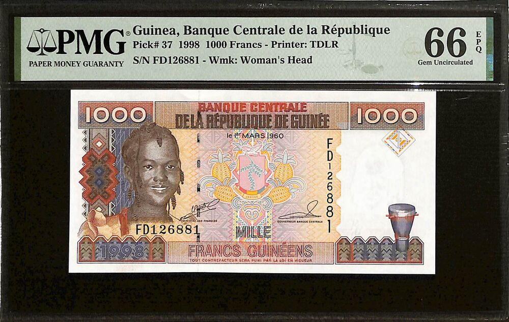 Guinea - 1000 Francs 1998 - Pick # 37 - PMG 66 EPQ